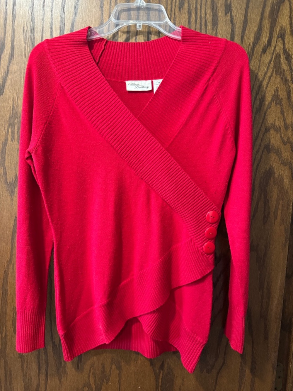 Allison Brittney Bright Red Wrap-Style V-Neck Sweater